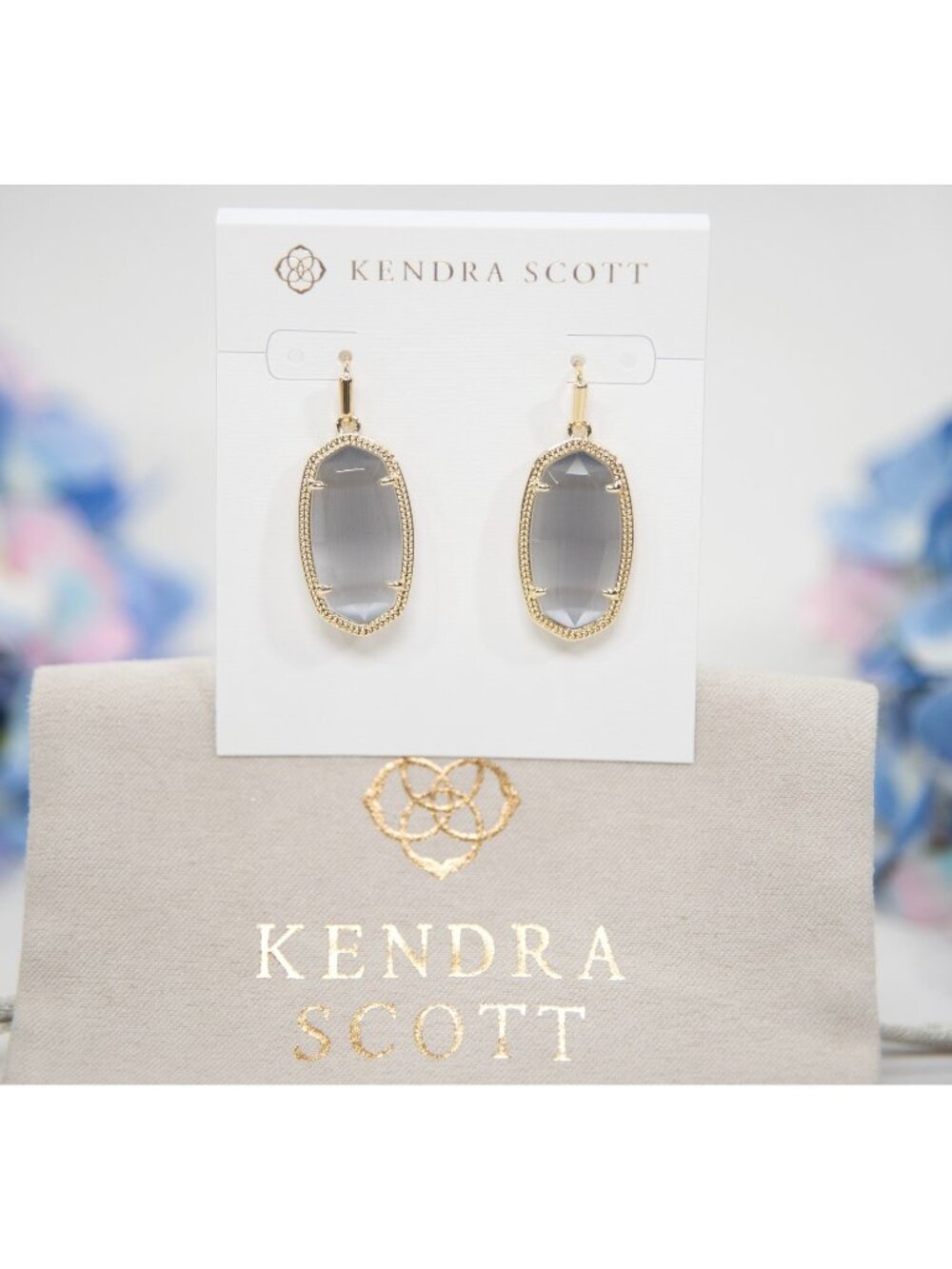 Kendra Scott Dani Slate Cat's Eye Gold Plated Drop Dangle Earrings NWT